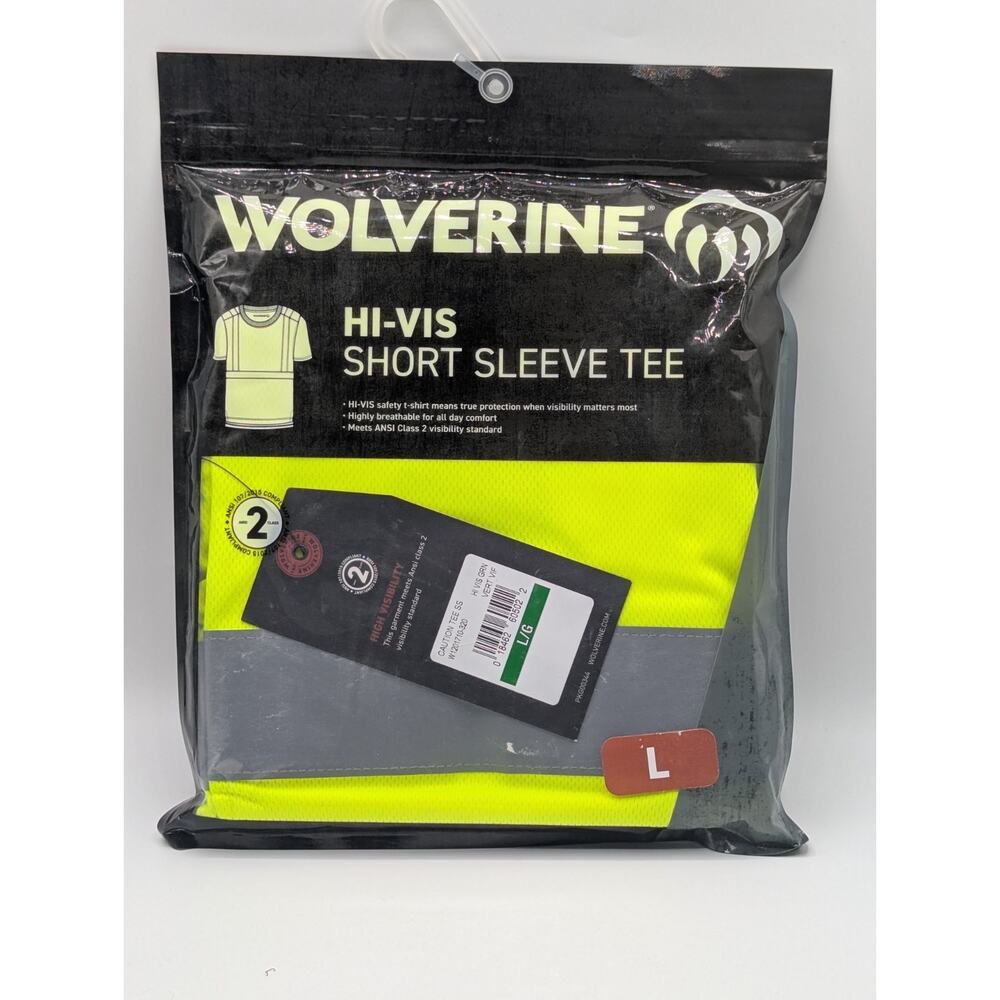 Wolverine Mens Size Large Hi-Vis Short Sleeve Safety T-Shirt Green Class 2 New